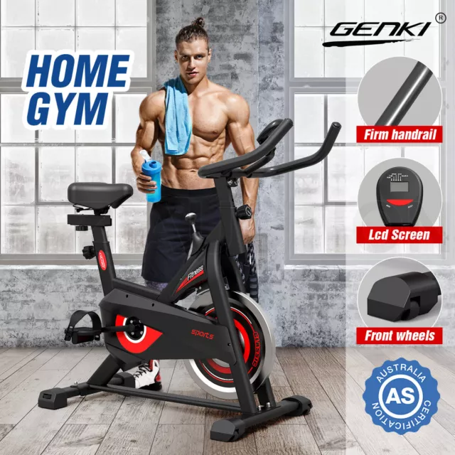 GENKI Fitness Spin Bike Cycling Home Gym Exercise Bike Adjustable Workout w/LCD