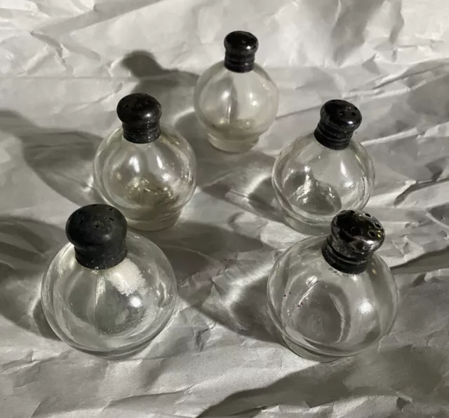 5 Vintage Sterling Silver Glass Globe Bulb Salt and Pepper Shakers