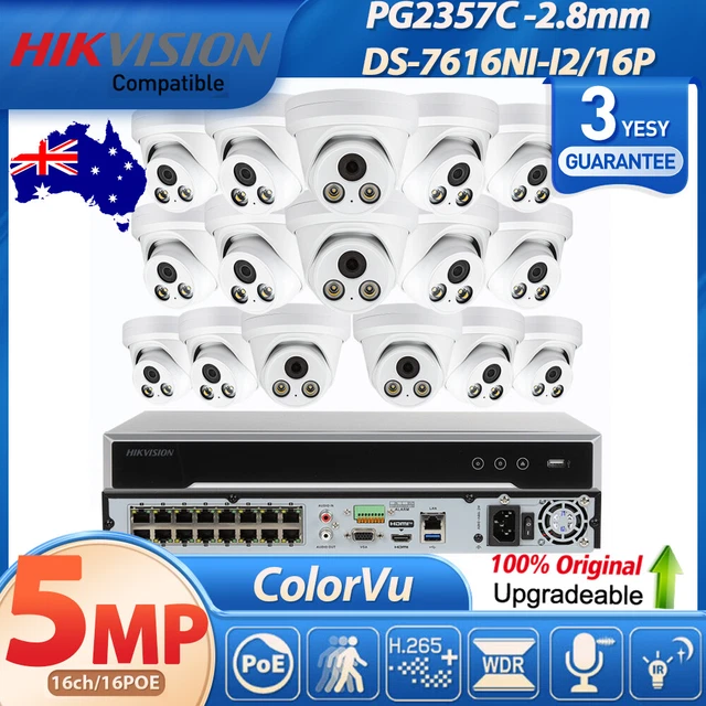 Hikvision OEM 16CH 16POE 10TB NVR 5MP Security IP Camera System Inside H265+ Lot