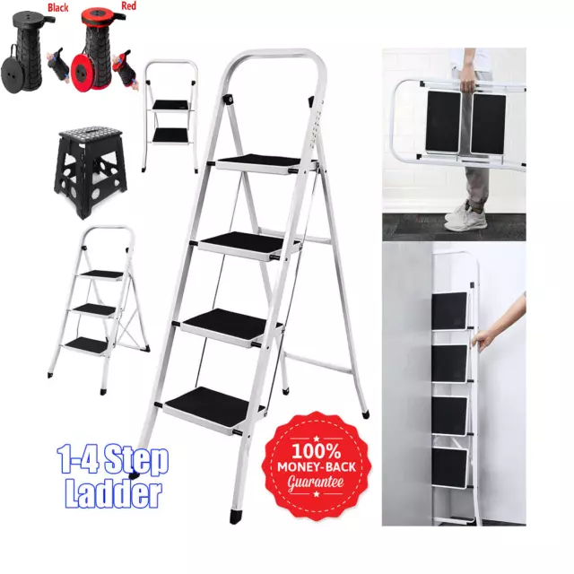 2 3 4 Step Ladder Folding Portable Compact Heavy Duty Iron Anti-Slip Mat Stools