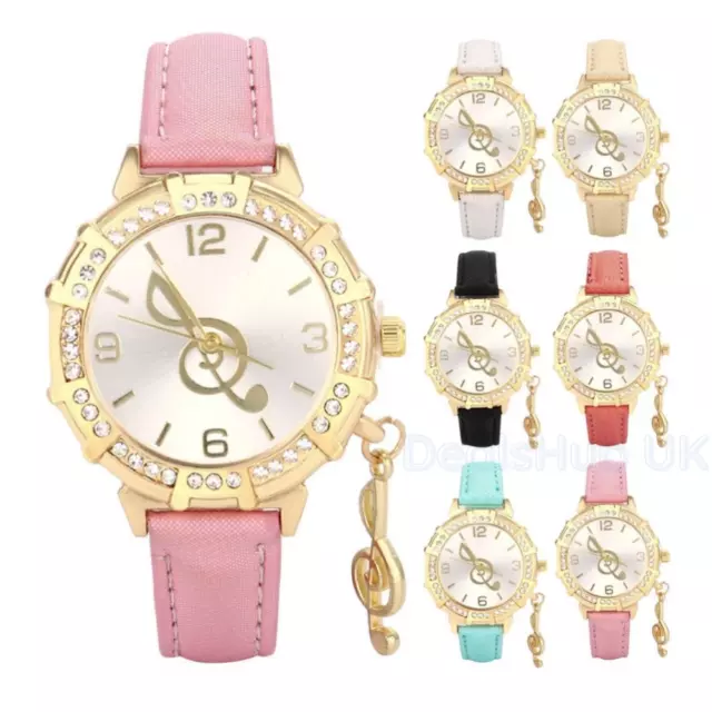 Ladies Fashion Music Note Pendant Quartz Watch Zircon Surround Dial Wristwatch