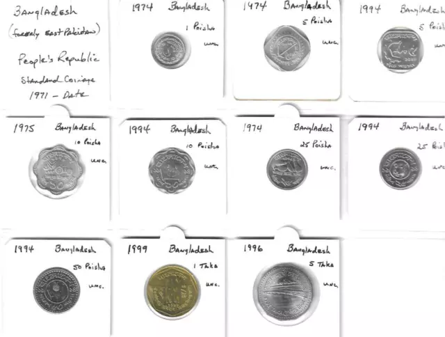 World Coins - Bangladesh - Standard Coinage 1971 To Date 10 Unc. Aluminum Coins