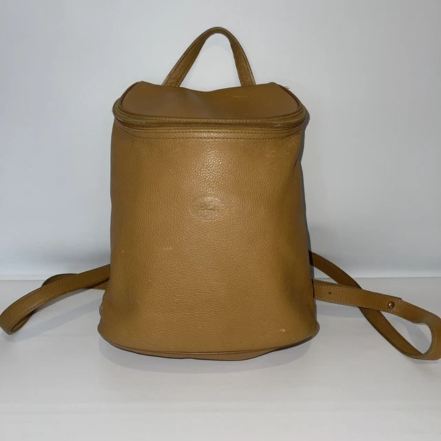 Vintage Longchamp Tan Pebbled Leather Backpack - Full Zip Closure - Made: France
