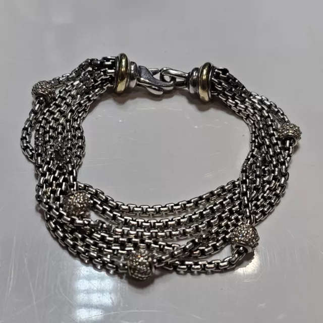 David Yurman Bracelet 6 Multi Box Link Chain Diamond Ball Sterling Silver 18k 2