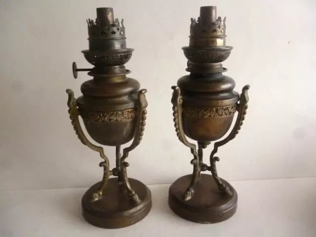 Ancienne Paire de lampe a Pétrole bronze laiton napoleon III athénienne oil lamp