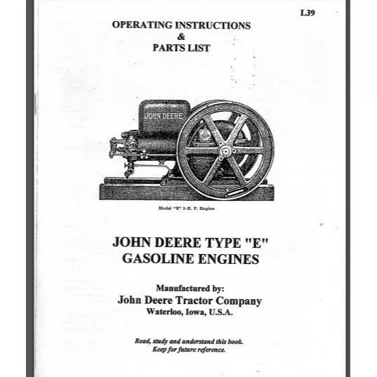 John Deere E hit & miss engine parts list instructions Book Manual Comb Bound
