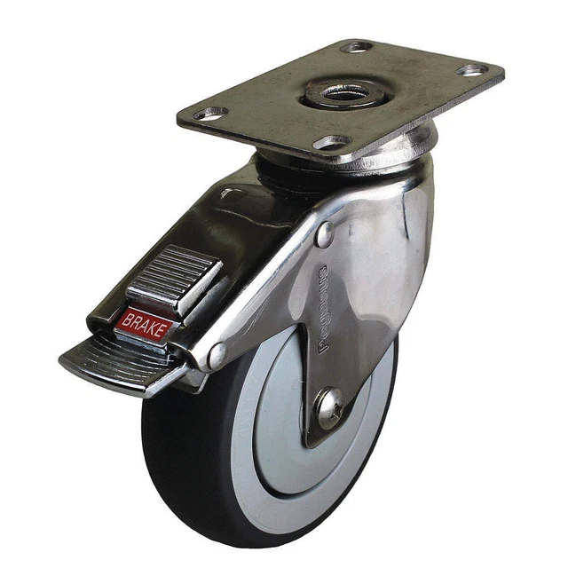 GRAINGER APPROVED P14S-RP050K-12-TB Quiet-Roll Medical Plate Caster,Swivel