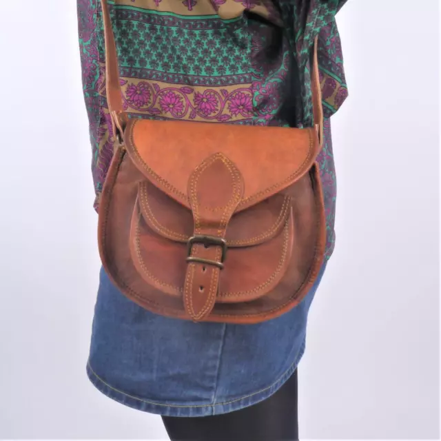 Women Vintage Brown Unisex Leather Shoulder Bag Saddle