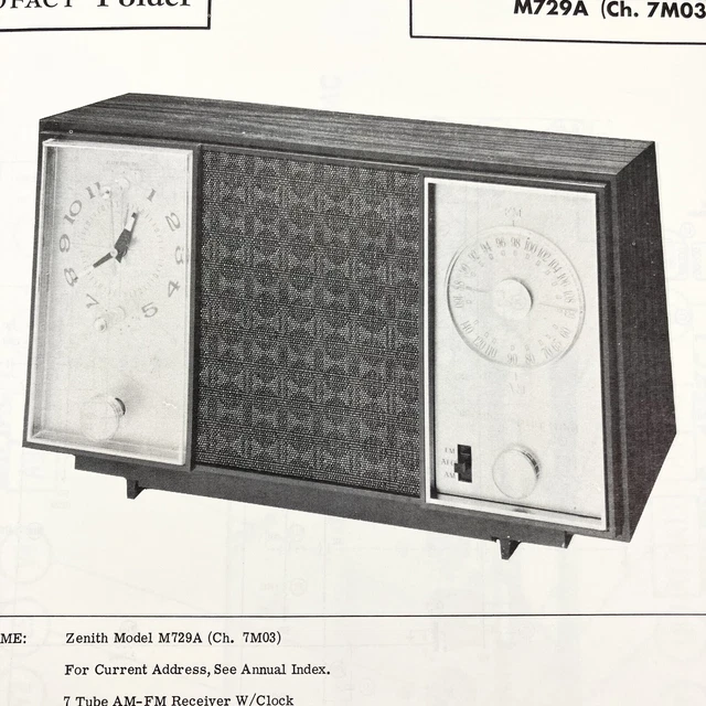 VINTAGE 1966 ZENITH Clock Radio Model M729A Wire Schematic Service