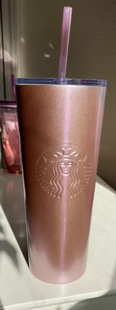 2017+Starbucks+Cold+Cup+Pink+Rose+Gold+Sequins+Tumbler+24oz+VENTI