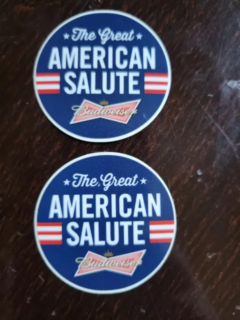 2 BUDWEISER American Salute Tap Handle Topper Sticker decal brewing craft beer