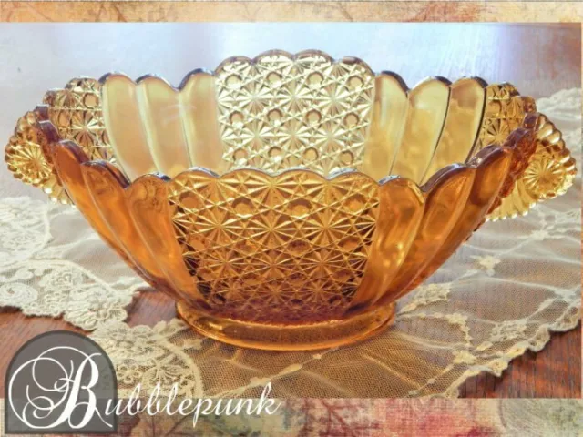 Vintage Pressed Amber Glass Footed Fruit Bowl Centerpiece Console