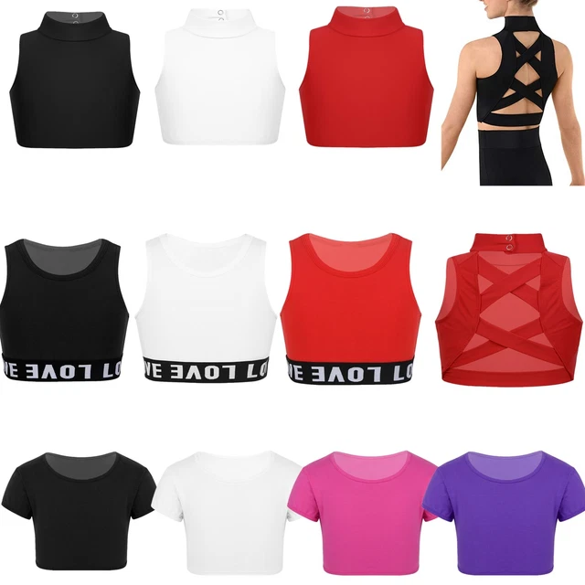 Girls Crop Top Kids Sleeveless Summer T-Shirts Dance Bra Top Year Age 3-14 Years