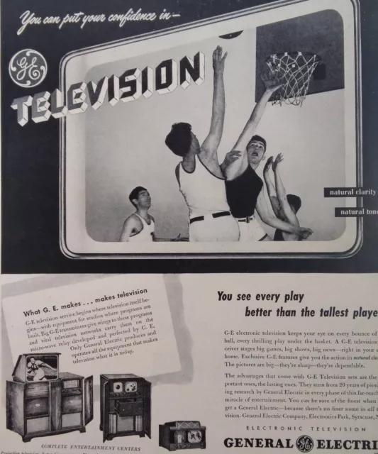General Electric Print Ad Original Rare Vtg 1940s TV Television Sports Telephone