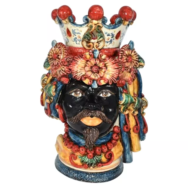 Cabeza de moro en Cerámica La Caltagirone Hombre Negro Florero made in Italy H