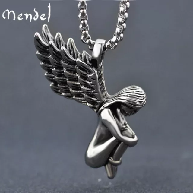 MENDEL Womens Love Girls Angel Wings Pendant Necklace Chain Set Stainless Steel