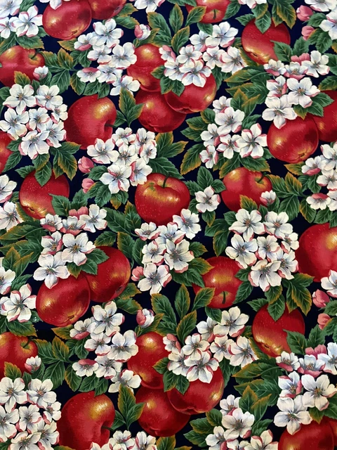 9 Yds x 45 Cranston Print Works Apples Apple Blossom on Navy Blue Cotton Fabric