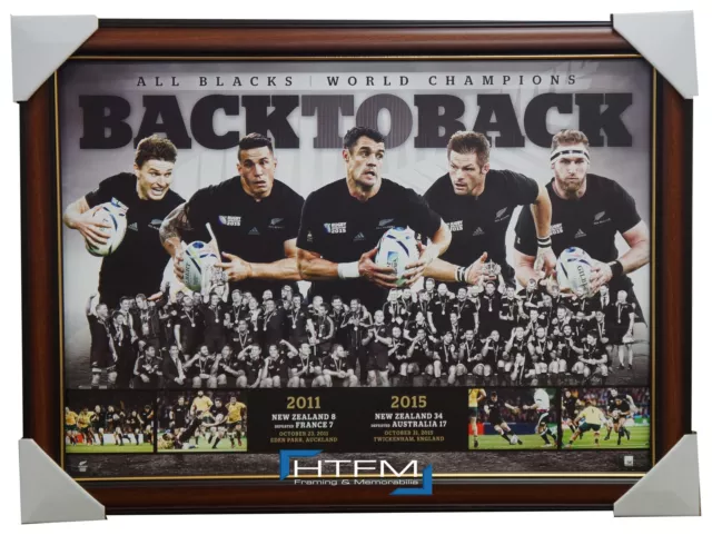 2011 & 2015 All Blacks Rugby World Cup Champions Back To Back L/E Print Framed