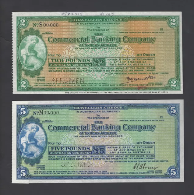 Australia ,The Commercial Bank of Sydney 2-5 Pounds ND Specimen Cheques