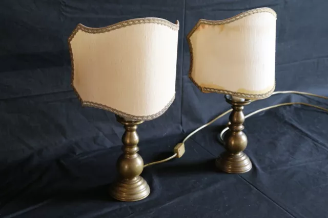 coppia lampade antiche tavolo comodino paralume vela ottone candelieri abat jour