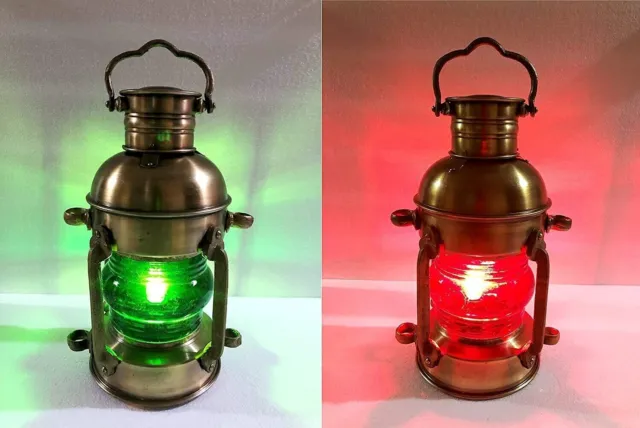 Nautical Brass Lantern Electric Red/Green Lamp Decorative Hanging Lantern Marine