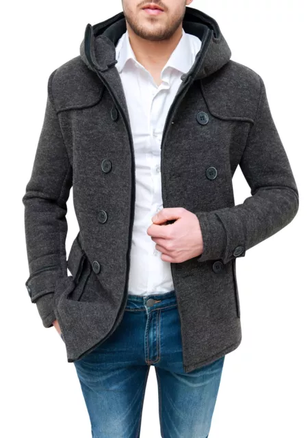 Cappotto giacca uomo grigio scuro invernale doppiopetto slim fit giubbotto trenc