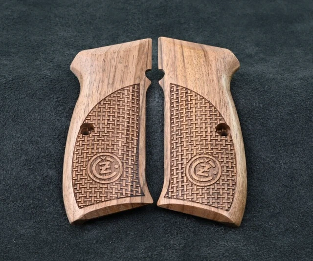 Turkish Walnut Wood Grips For CZ 75 Compact, CZ P-01, CZ 75 D – Basket Weave Carving
