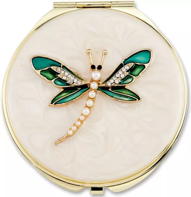 Kubla Crafts Bejeweled Enamel Dragonfly Austrian Crystal Compact Mirror FREESHIP