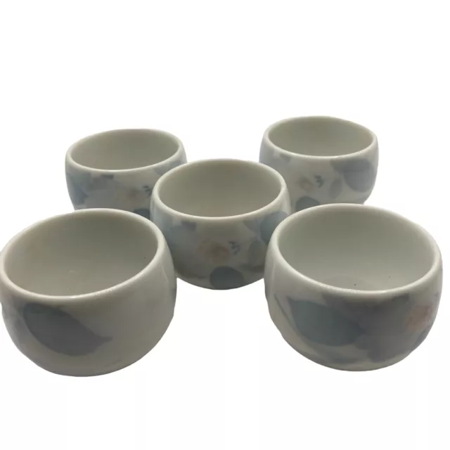 sake cups porcelain floral blue white lot of 5