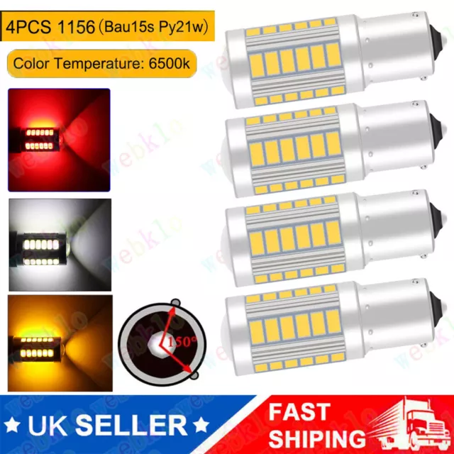 4Pcs 581 Bau15s Py21w 1156 Led Indicator Signal Light Bulbs White Red Amber Lamp