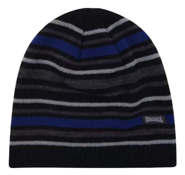 Lonsdale Rayures Chapeau Bonnet D'Hiver Tricoté en Laine Taille Unique Neuf