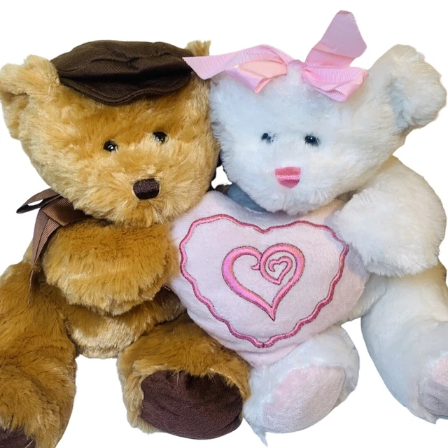 Vintage Walmart Sweetheart Teddy Bears Hugging Heart 13"Plush Stuffed Valentine