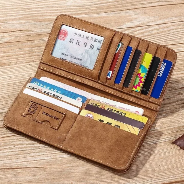 Men's Bifold ID Card Holder Checkbook Long Wallet Billfold Clutch Purse Handbag