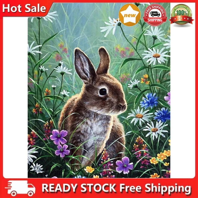 5D DIY Mosaic Craft Kits Rabbit Round Drill Diamond Painting for Home Wall Decor