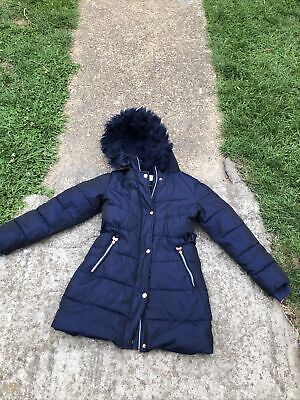 girls Fab navy padded hooded Ted Baker heavy winter Long coat, age 10, RRP: £95