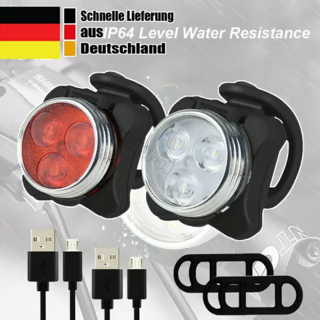 LED Fahrradlampe Set USB Akku Radlicht Fahrradlicht Vorne & Hinten Lampe Neu