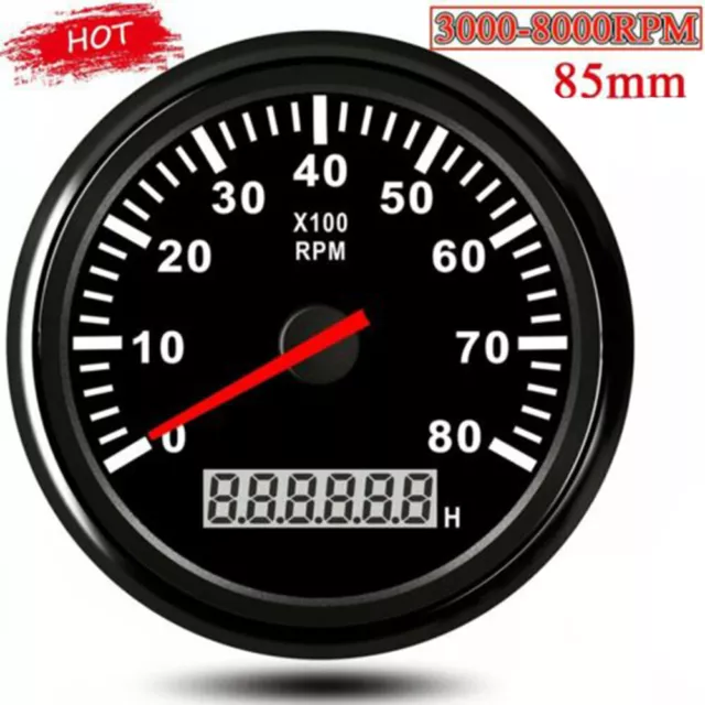 85mm Drehzahlmesser Tachometer Gauge 3000/4000/6000/8000RPM Für Boot Auto Marine 2