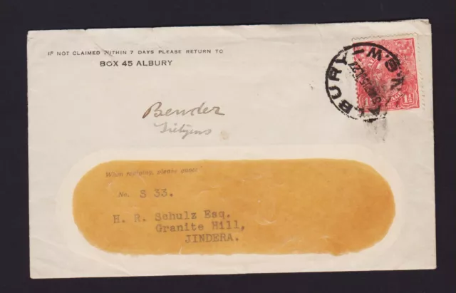 AUSTRALIA COVER WITH KGV 1 1/2d RED & SHEARING RELATED CONTENTS ALBURY 1927