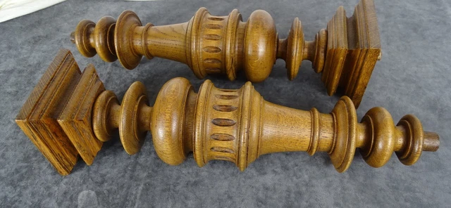 Antique French Pair Carved Wood Trim Posts Pillars Columns Oak  14.6" T 2