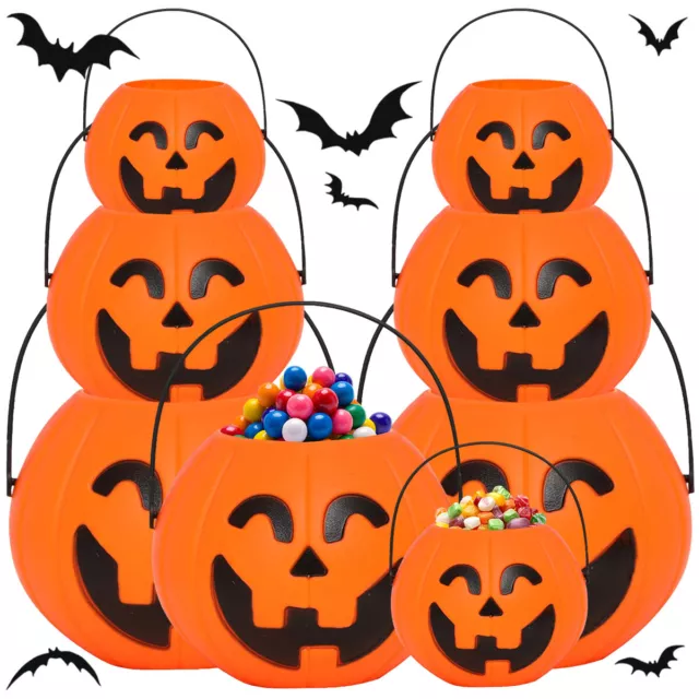 5PCS Halloween Pumpkin Buckets Portable Plastic Candy Pail Holders Treat Buckets