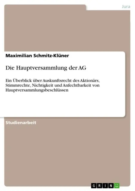 Maximilian Schmitz-Klüner | Die Hauptversammlung der AG | Taschenbuch | Deutsch