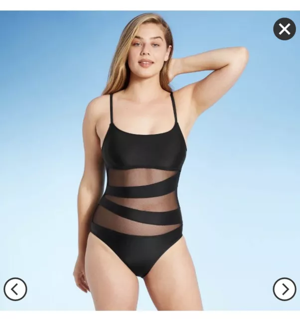 WOMENS MESH FRONT One Piece Swimsuit Shade & Shore Black Small (4