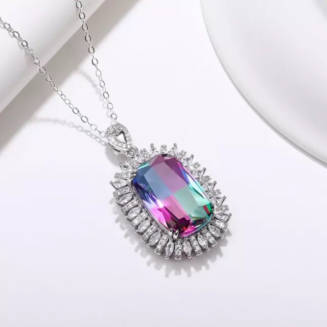 Women Wedding Fashion Cubic Zircon 925 Silver Filled Necklace Pendant Jewelry