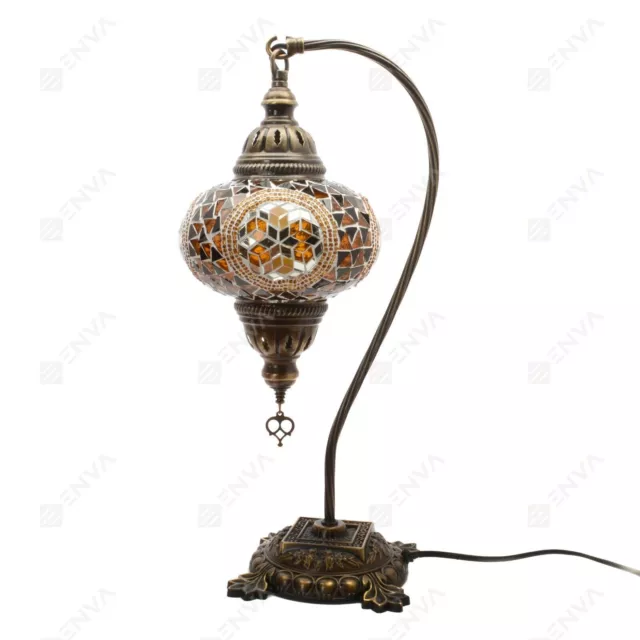 Lampada tavolo a collo di cigno a mosaico Tiffany fatta a mano turca marocchina