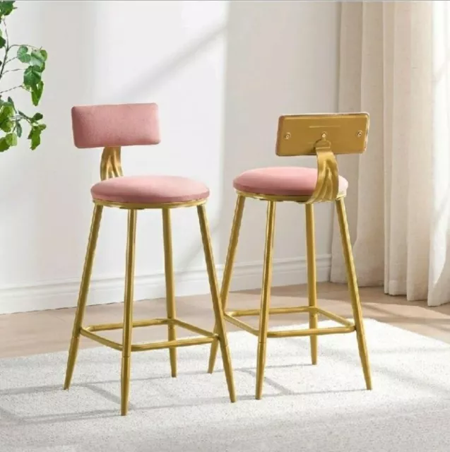 Pink Velvet Bar Stools Set of 2, Counter Height Barstools with Back, Modern