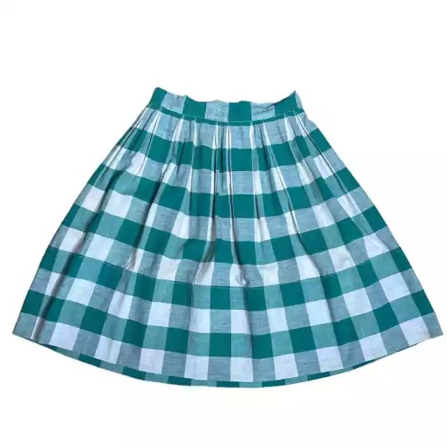 Vintage 1940's Green/White Buffalo Plaid Pleated Skirt Handmade