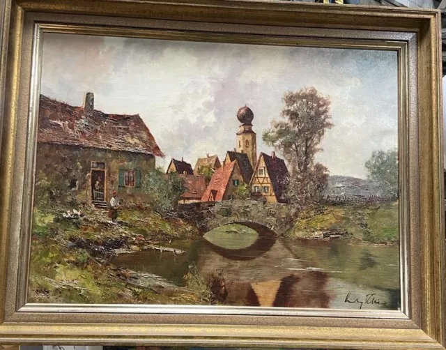 Vita di villaggio / dipinto a olio / Ludwig Klein 1915 - 1994 / su tela / con cornice