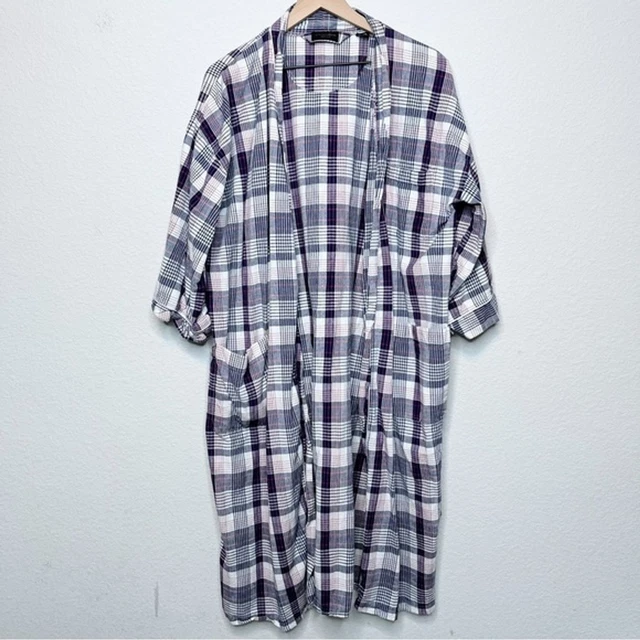 Christian Dior Monsieur Men Robe One Size Plaid Stripe Blue White Pockets