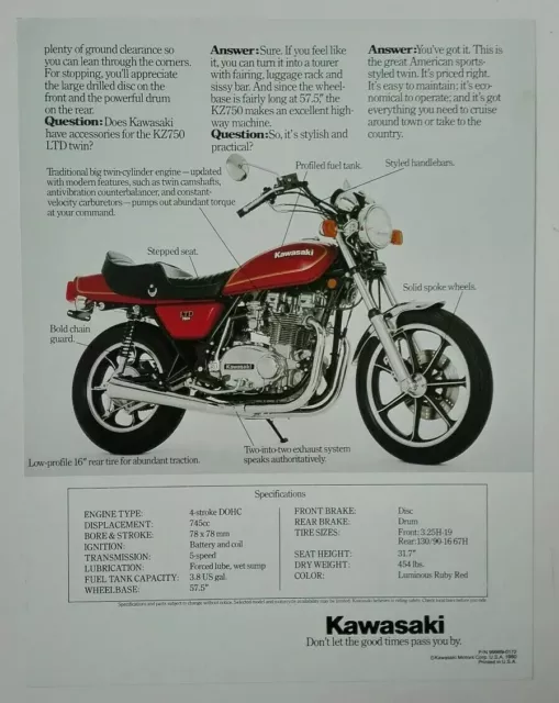 Kawasaki KZ 750 LTDt de 1980 USA Prospectus Catalogue Brochure Moto 2