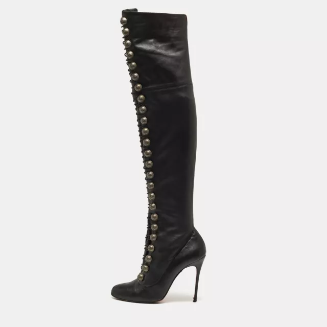 Christian Louboutin Black Leather Knee Length Boots Size 40